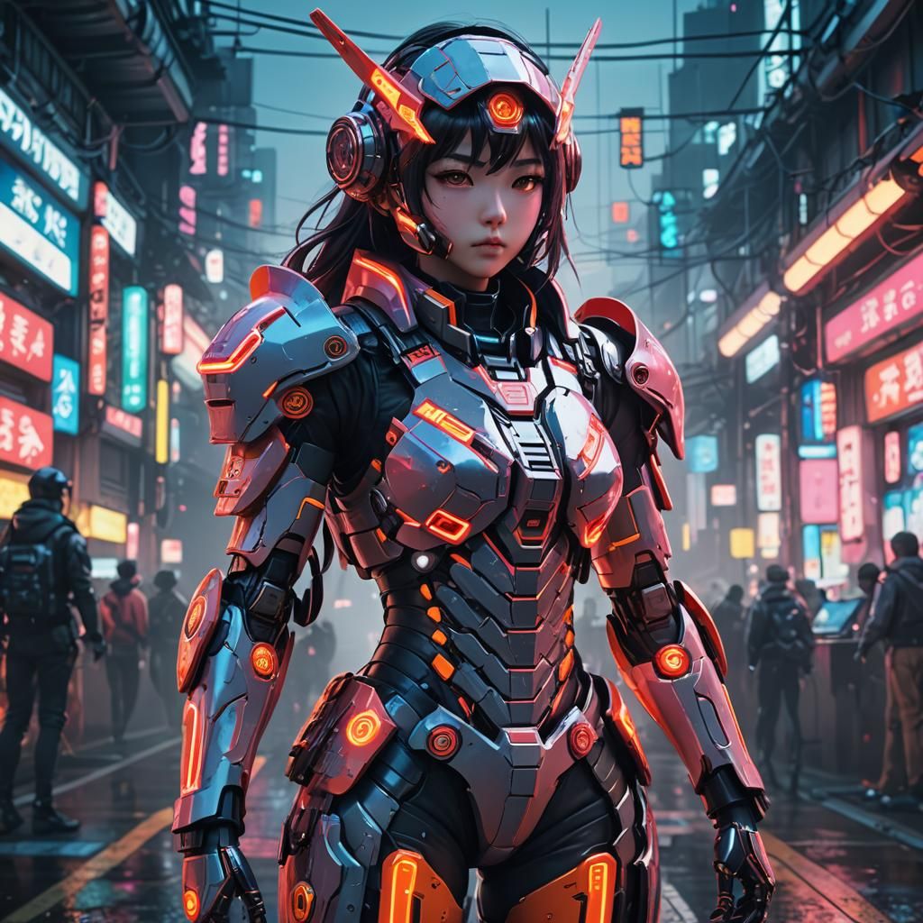 Futuristic 3D Anime Character in Neon Cityscape
