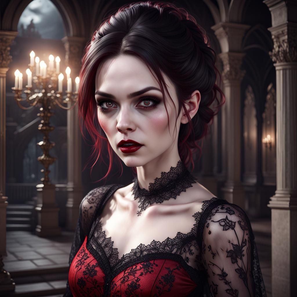 Gothic Vampire in Dark Mansion, 3D Render