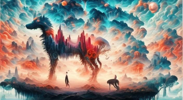 Wolf Dreamscape Double Exposure: Surrealcore Art