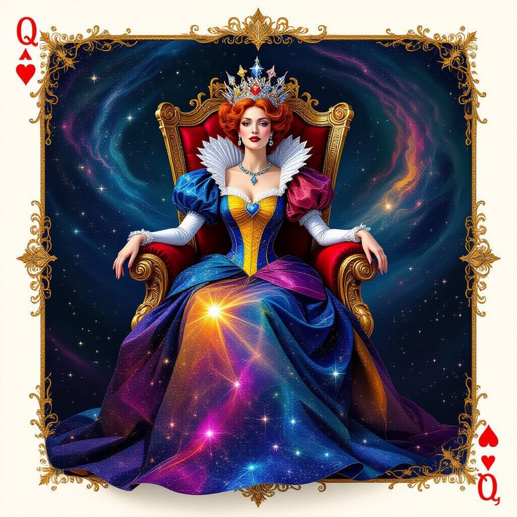 Celestial Queen of Hearts in Cosmic Renaissance Style