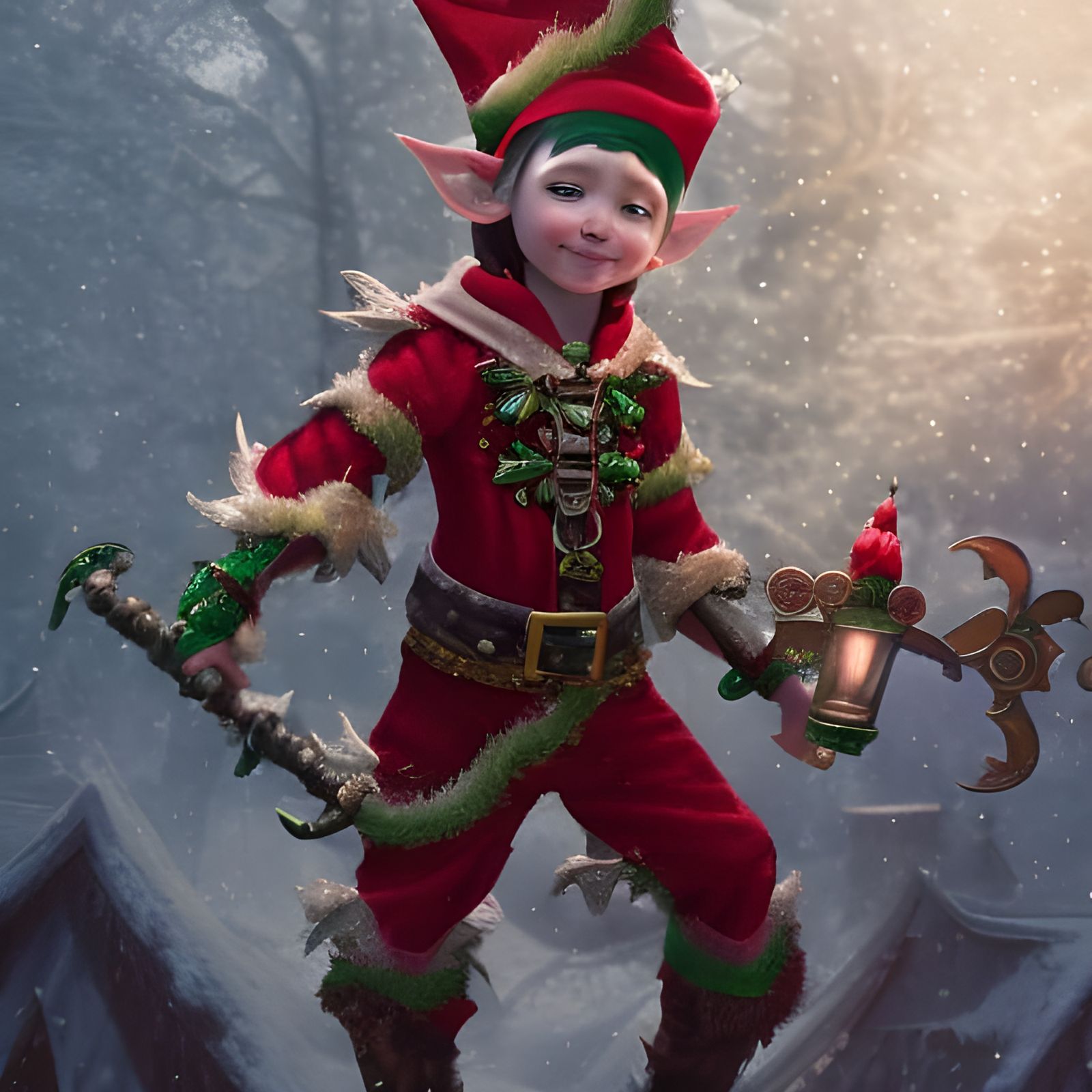 High Fantasy Christmas Elf in Digital Art Style