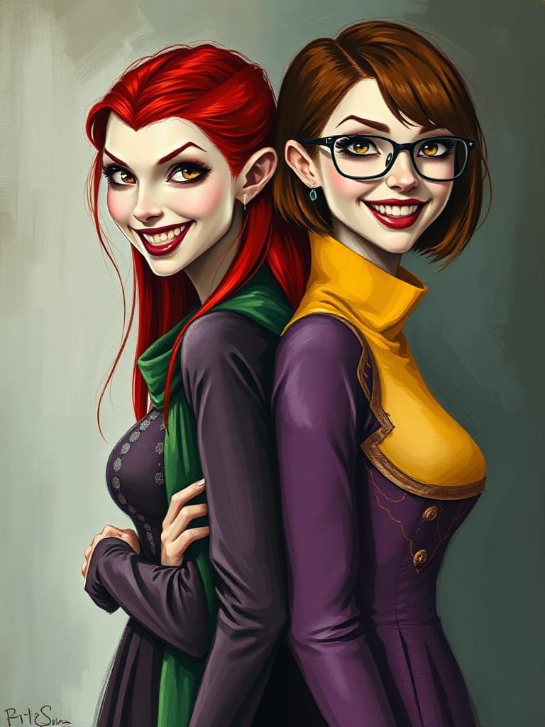Impressionistic Painting of Smiling Vampire Women