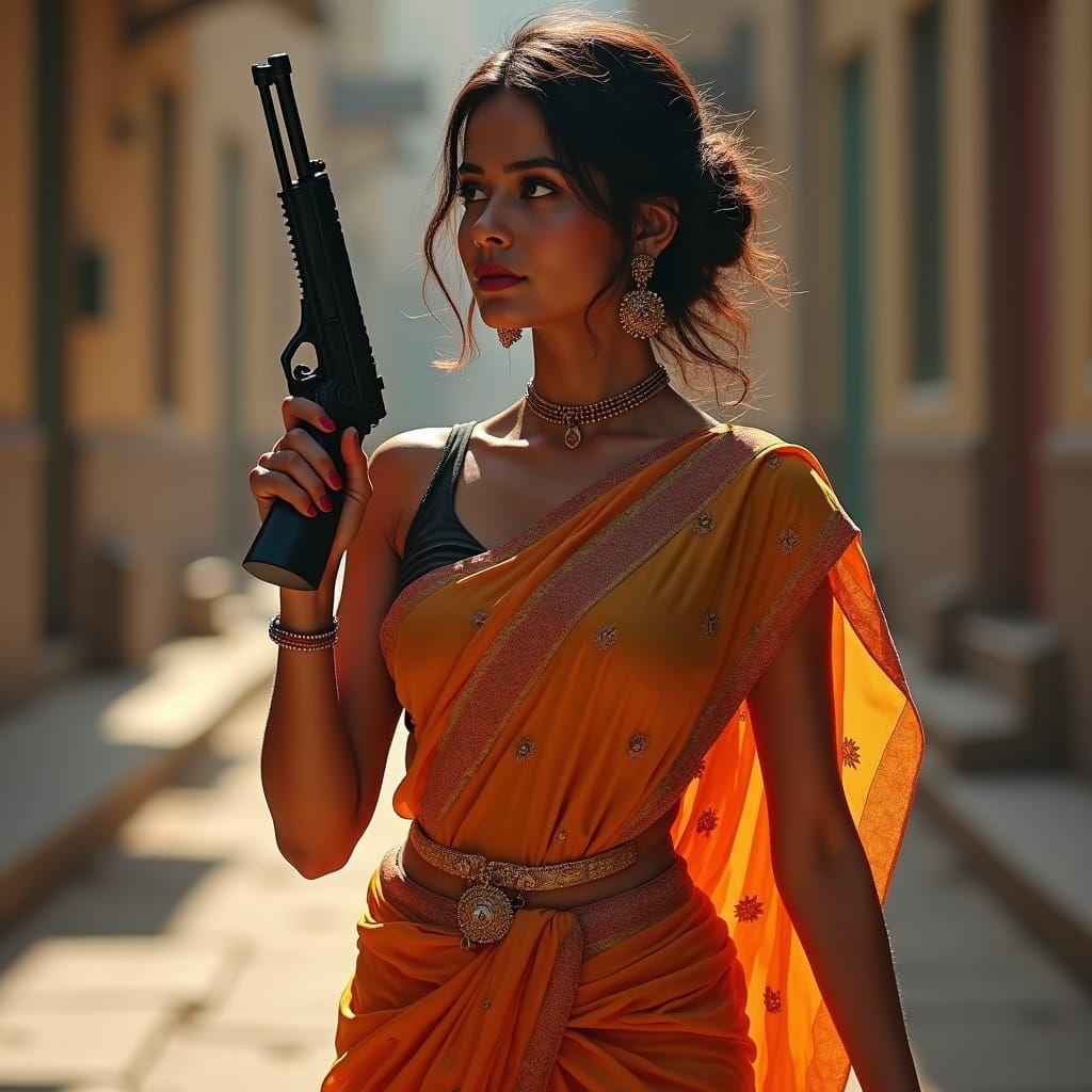 Indian Woman with Gun in GTA Style