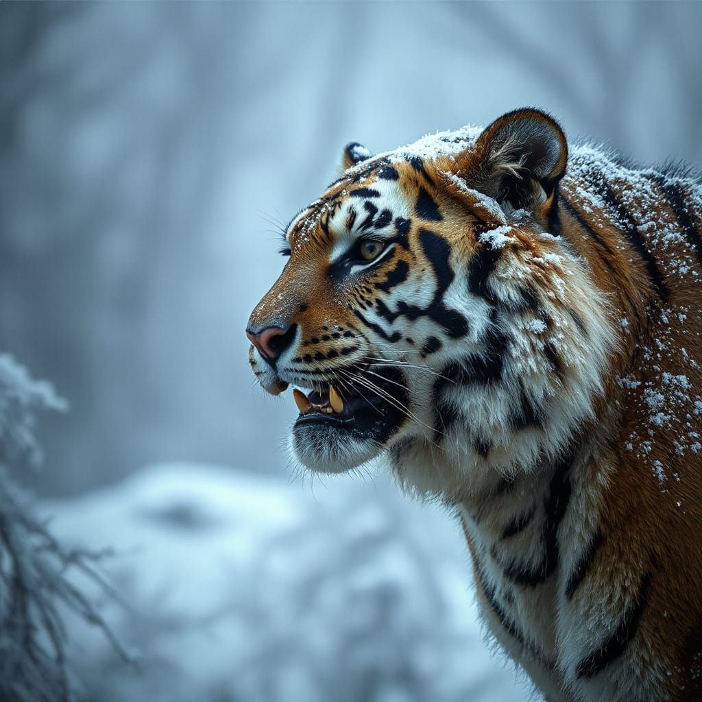 Majestic Sabertooth in Snowy Prehistoric Winter