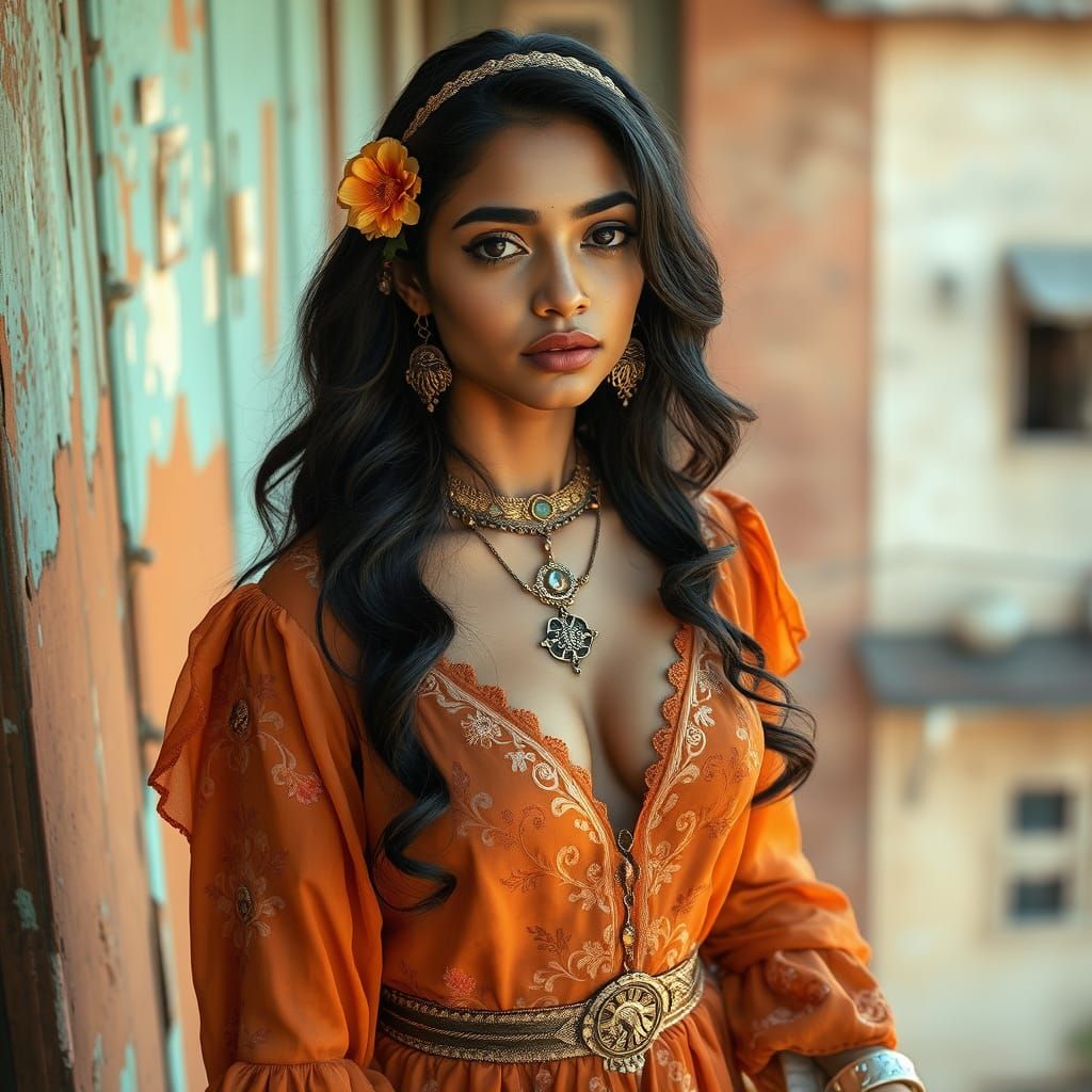 Young Indian Woman in Dreamy, Painterly Atmosphere