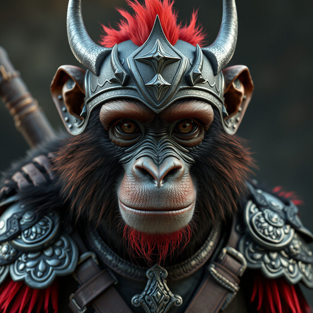 Monkey-Viking Hybrid Warrior in Silver Armor