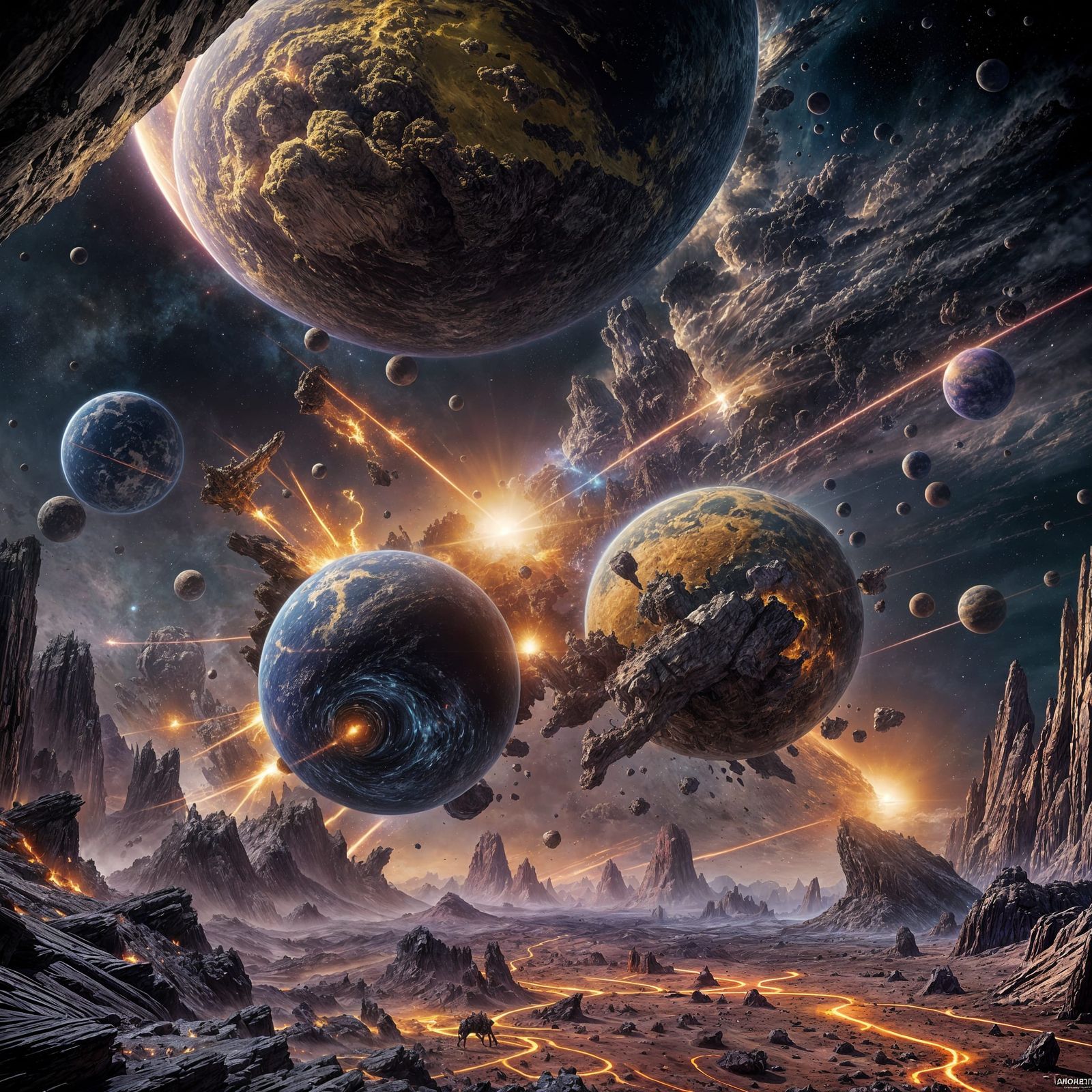 Planetary Collision: Dark Fantasy Explosion in Space