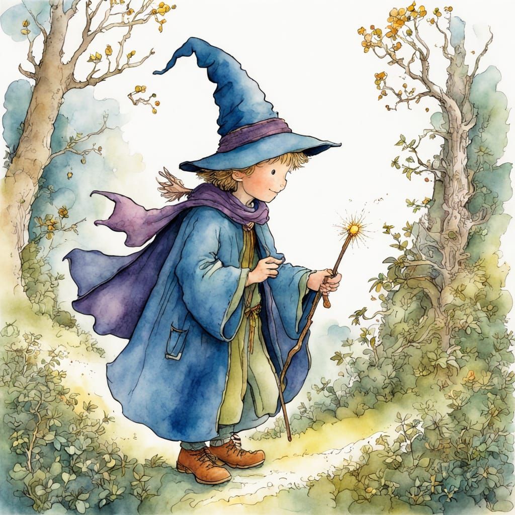 Young Wizard's First Spell: Storybook Illustration