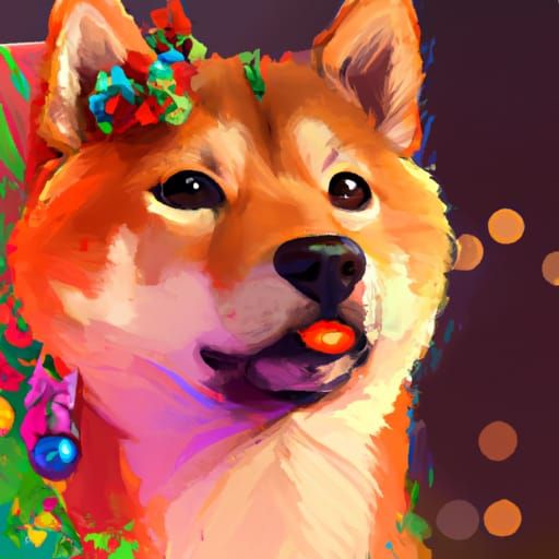Shiba Inu Portrait with Christmas Gift