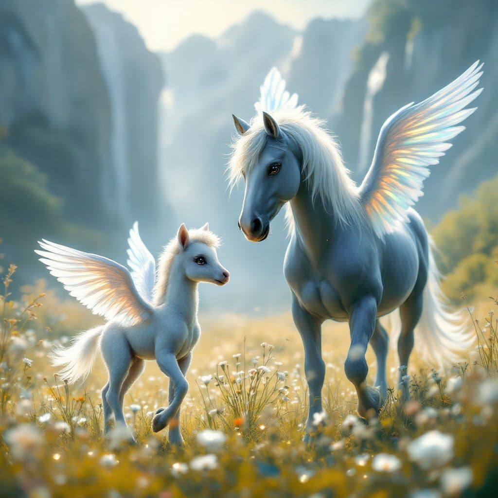 Surreal Pegasus Foal Discovers Wings in Enchanted Crystal Me...