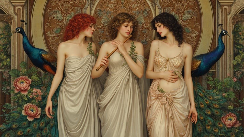 Satyr and Graces in Art Nouveau Rococo Style