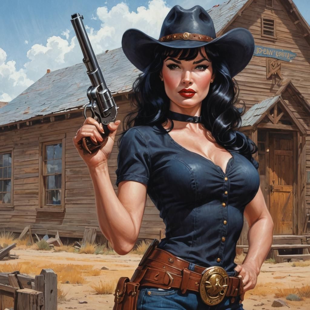 Bettie Page as Western Hero in Comic Book Art