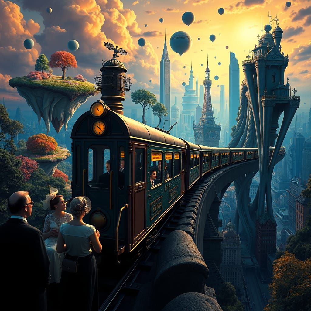 Surrealist Train Chugs Through a Dreamlike Cityscape in Art ...