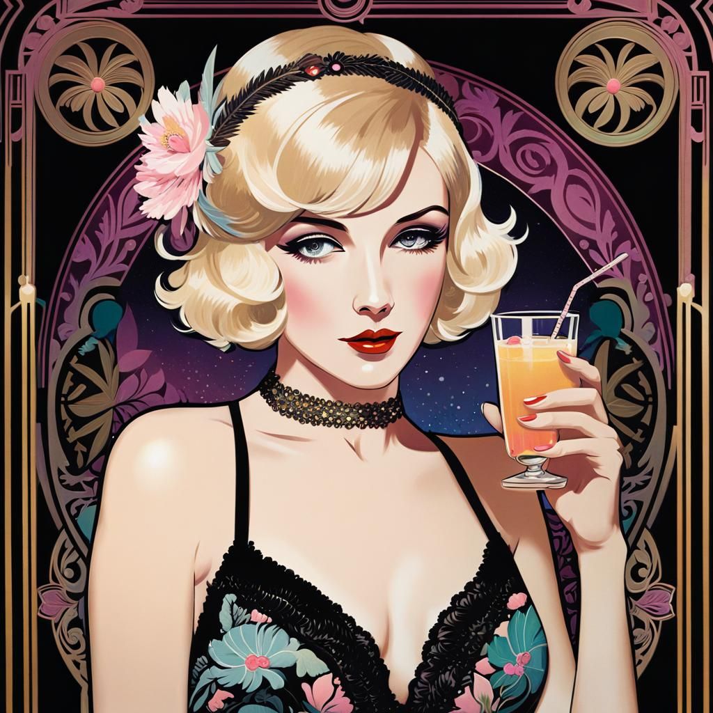 Flapper Portrait in Art Deco Style