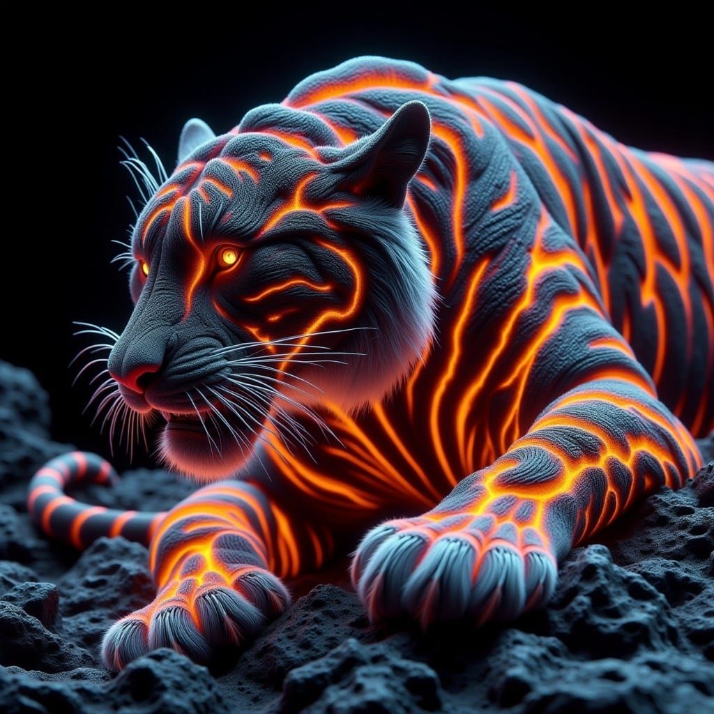 Charging Tiger with Glowing Cracks