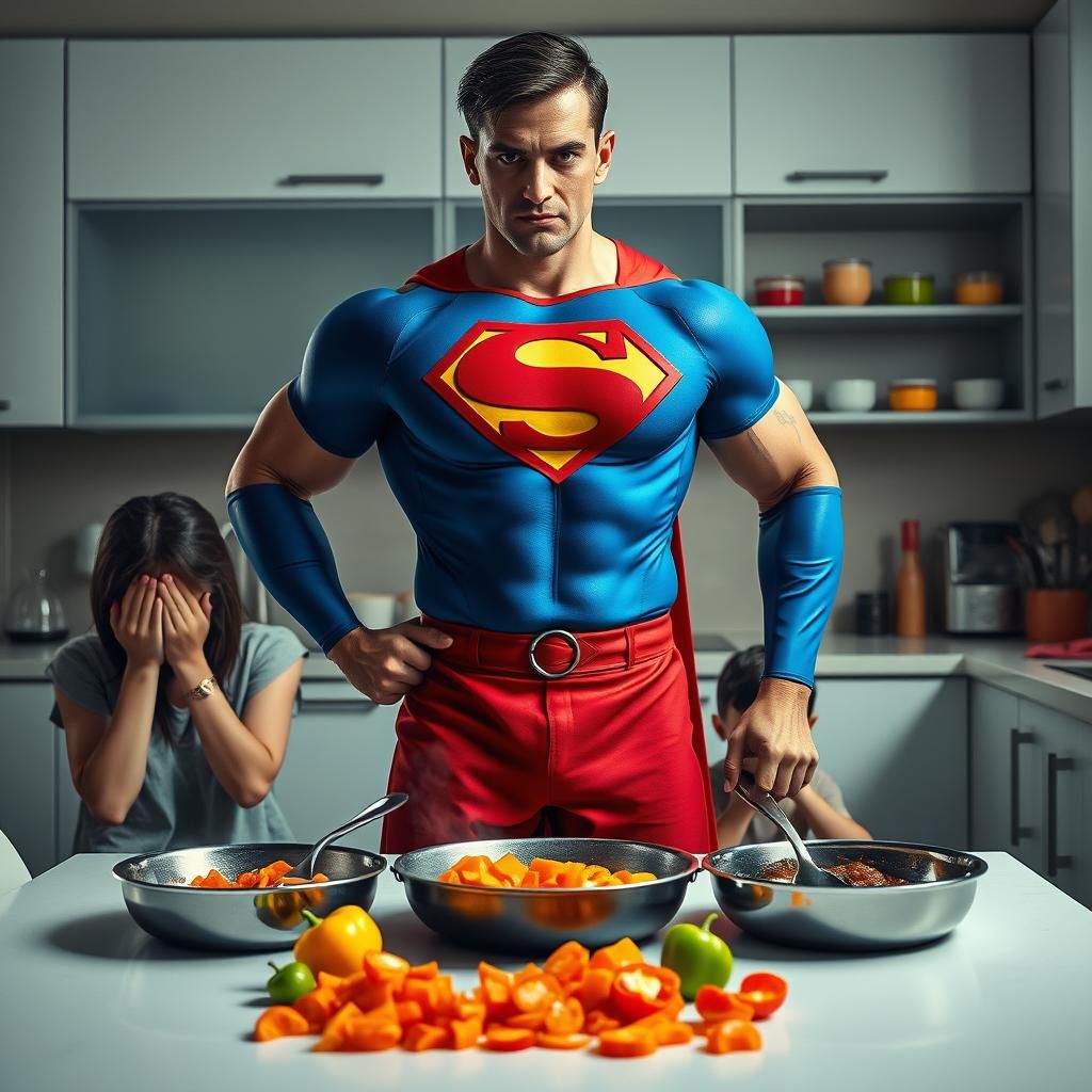 Superhero Cooking a Healthy Meal, in Pop Art Style