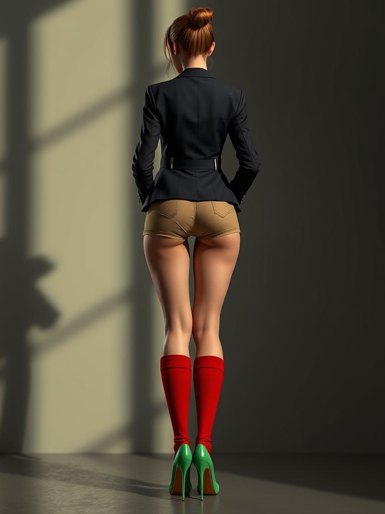 Muscular Woman Posing in 3D Rendered Style