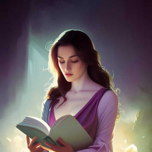 Woman Reading: Hyperdetailed Portrait in Digital Art Style