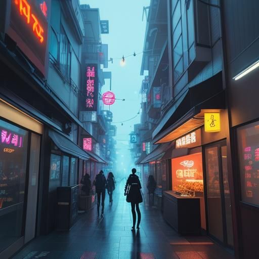 Futuristic Cat Cafe Exterior in Anime Style