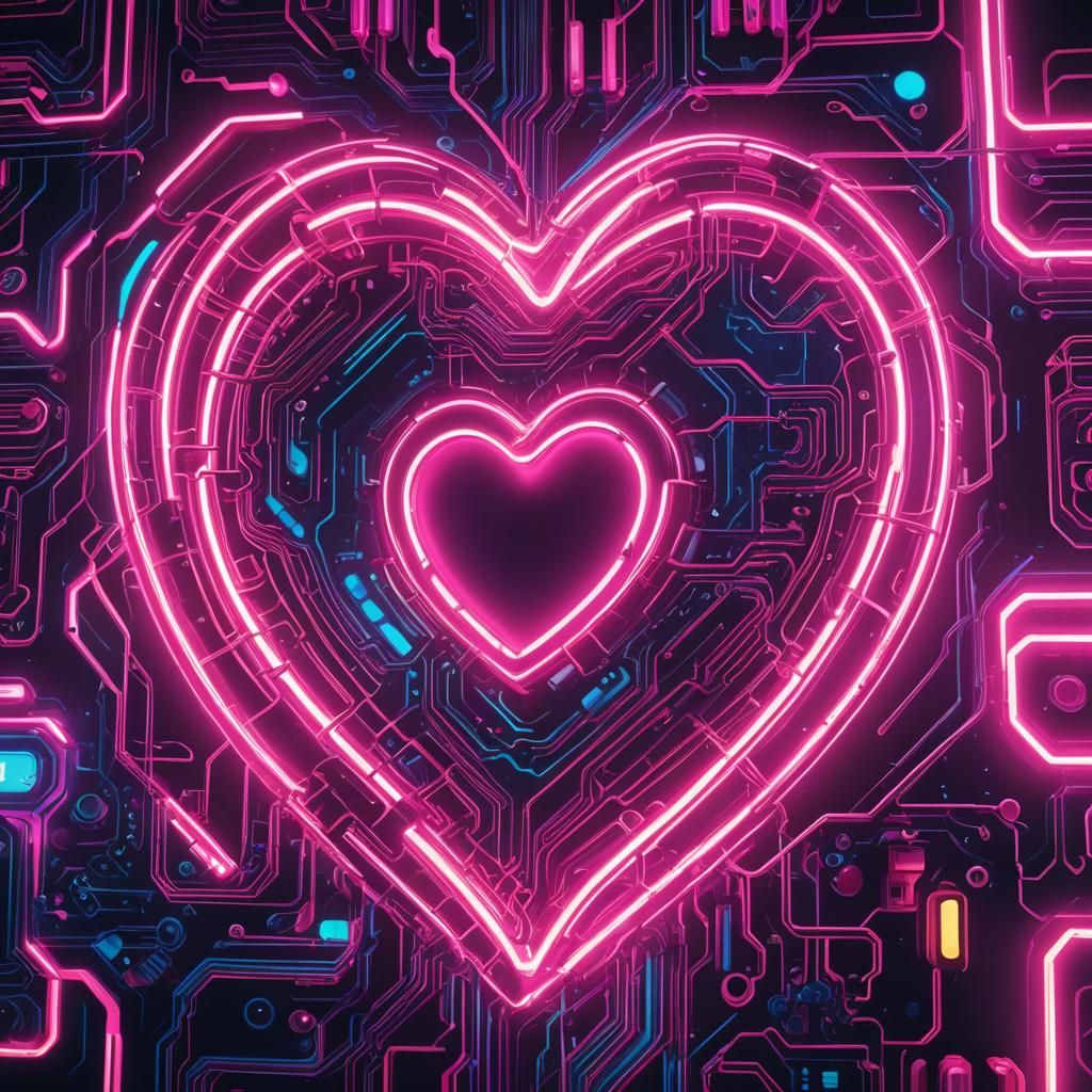Neon Heart in Synthwave Retro Style