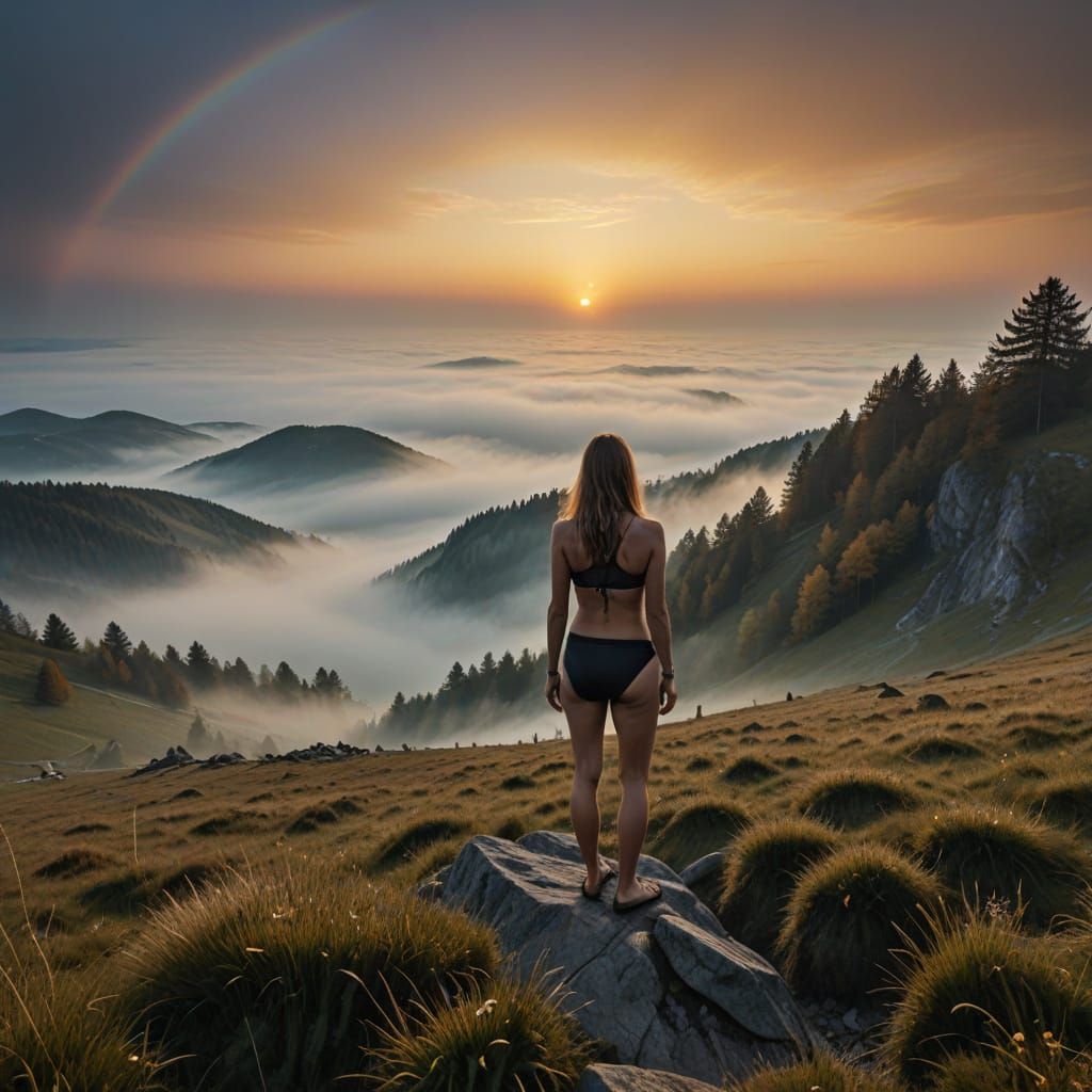 Hyperrealistic Portrait of a Young Woman in a Vibrant Rainbo...