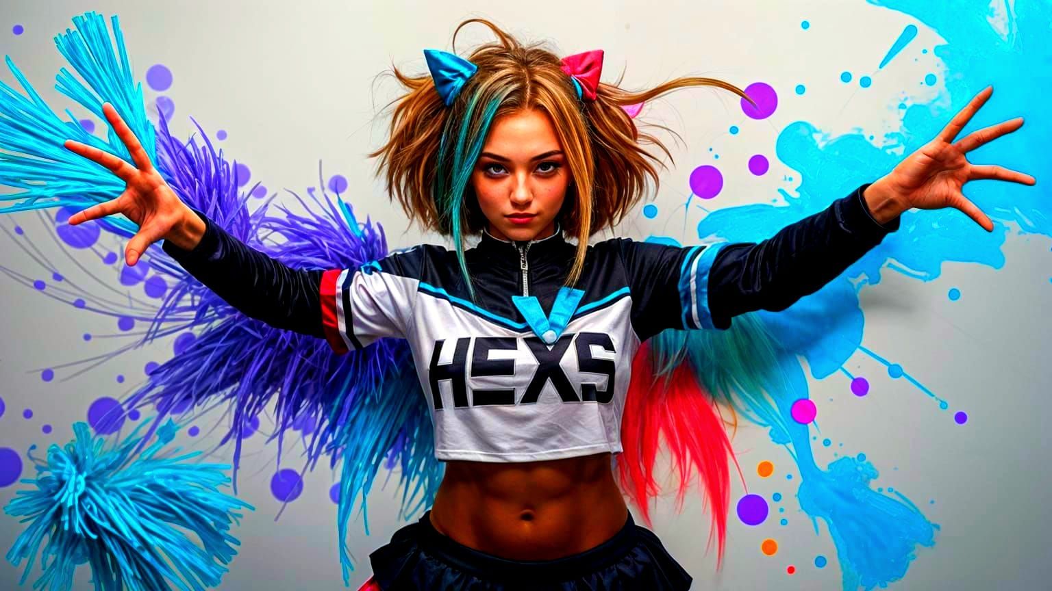 Monster Girl Cheerleader in Cyberpunk Style