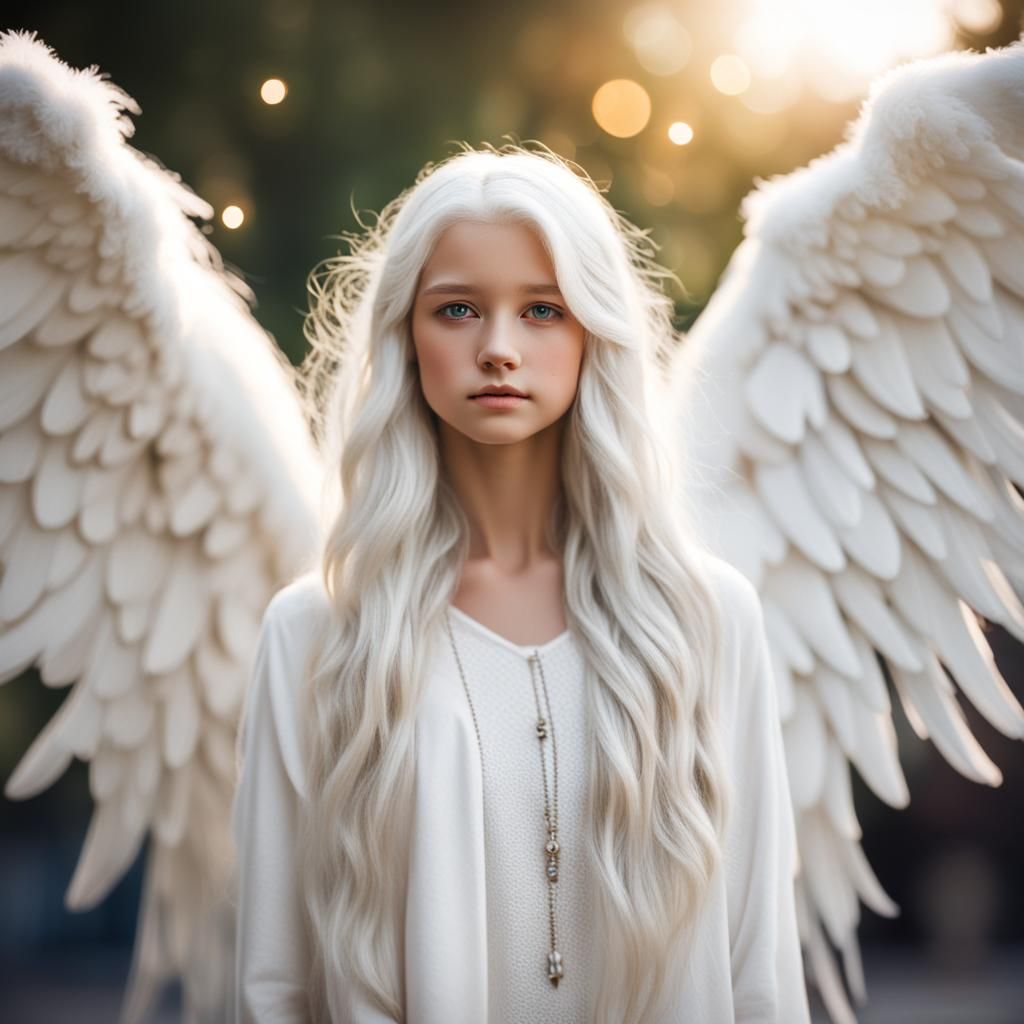 Ethereal Angel with Long White Hair