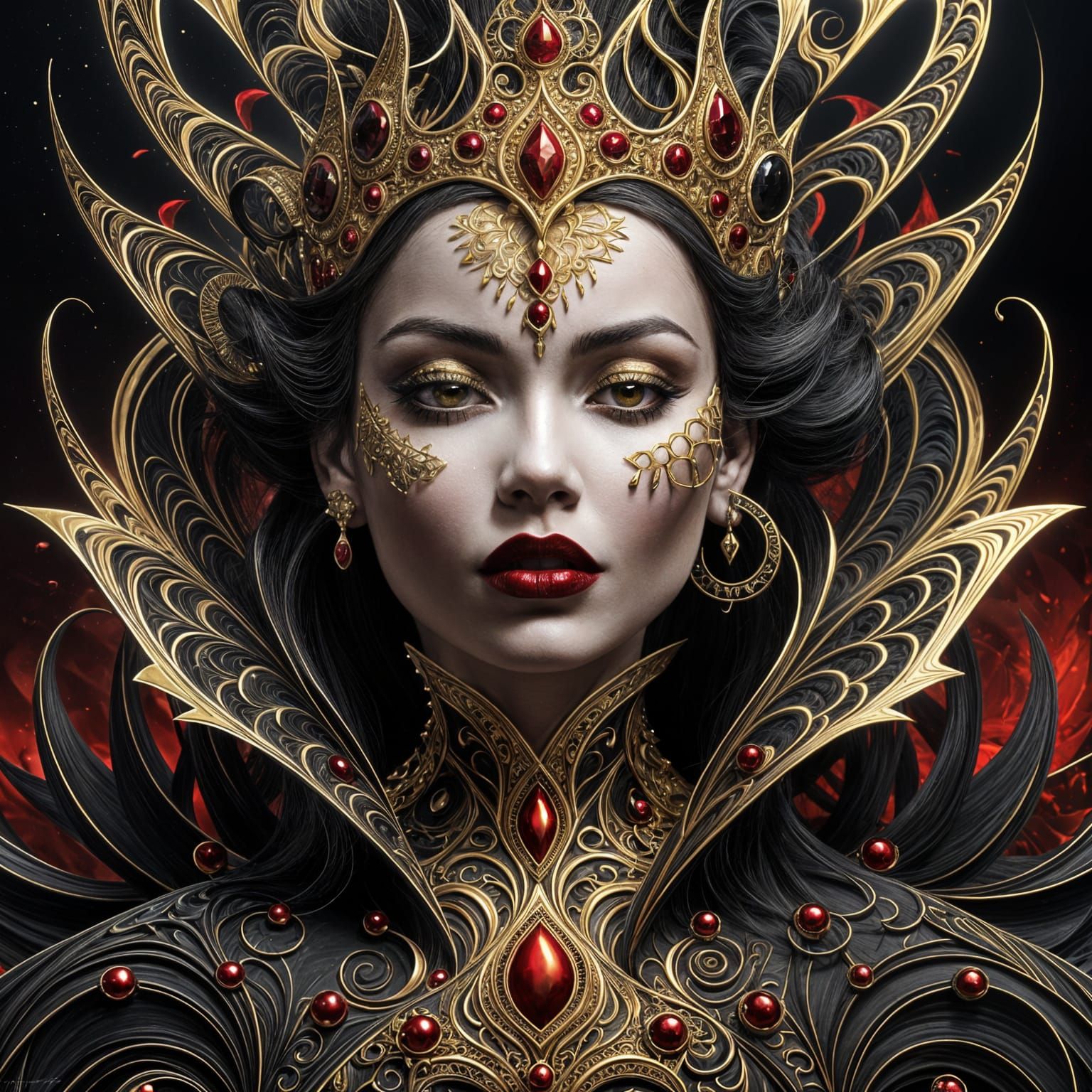 Queen of the Night: Abstract Fractal Art in Black and Gold