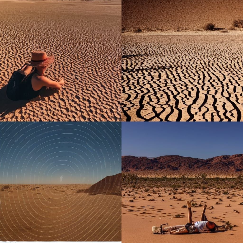 Desert Traveler Thirsting Near Oasis: Cinematic Landscape
