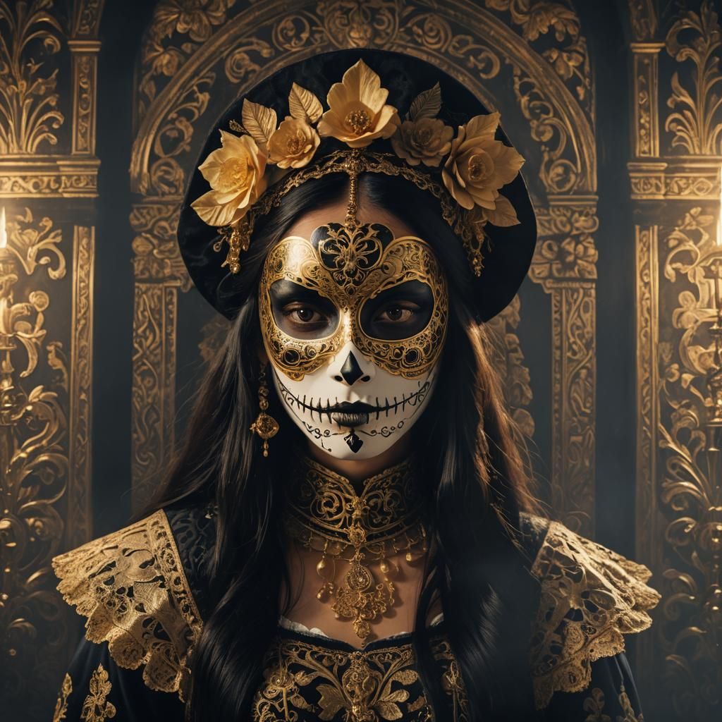 French Renaissance Portrait with Catrina Mask