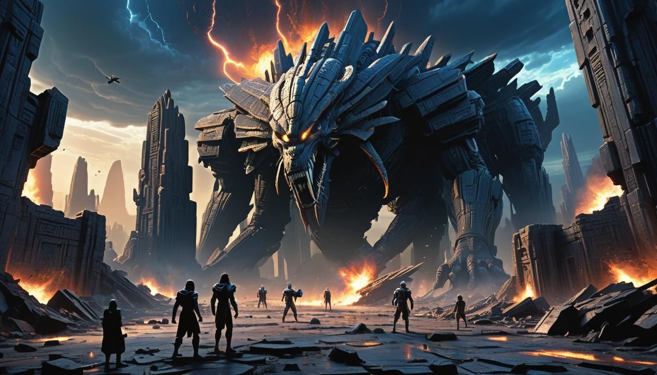 Epic Sci-Fi Battle in Ancient Ruins