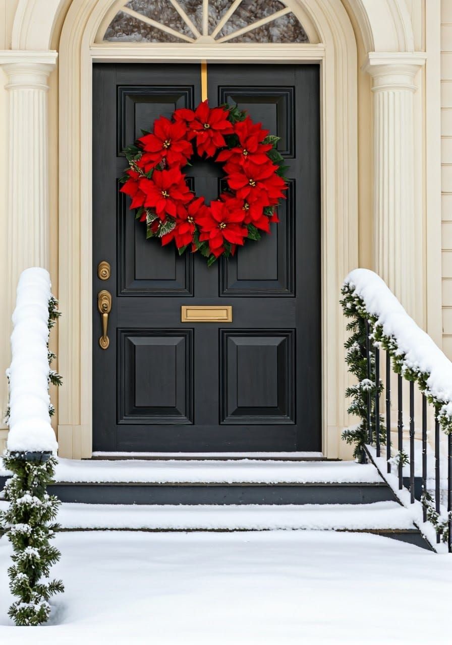 Vibrant Crimson Poinsettia Wreath in Winter Wonderland