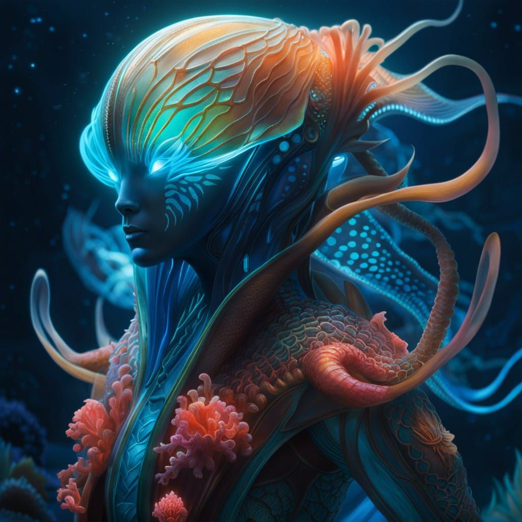 Bioluminescent Deep Sea Alien Humanoid