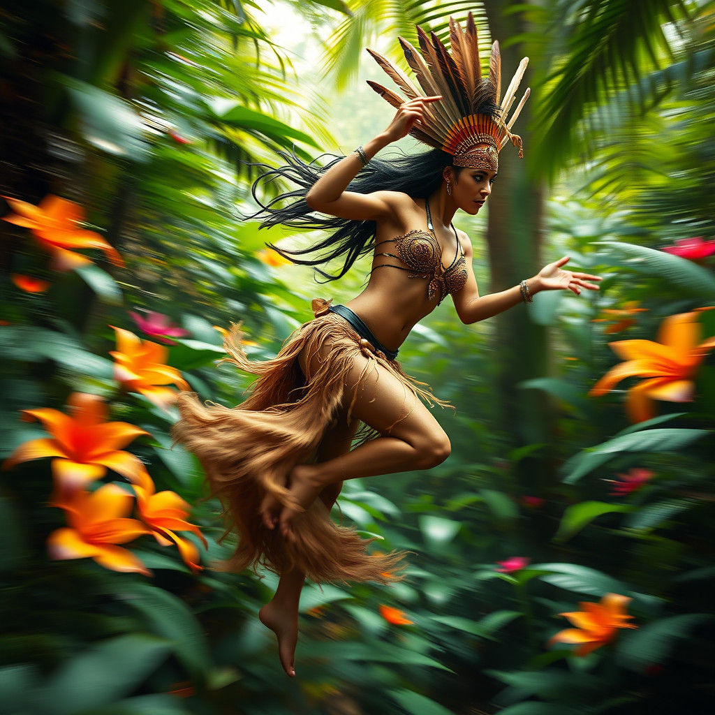 Tribal Dancer Blending Motion and Nature