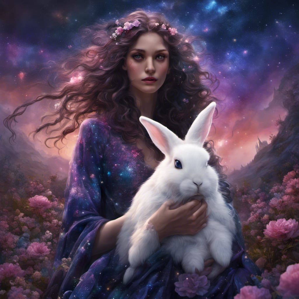 Enchanting Space Druidess with Bunny Companion