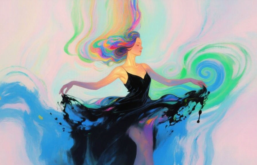 Abstract Dreamscape of a Woman Merging with Color