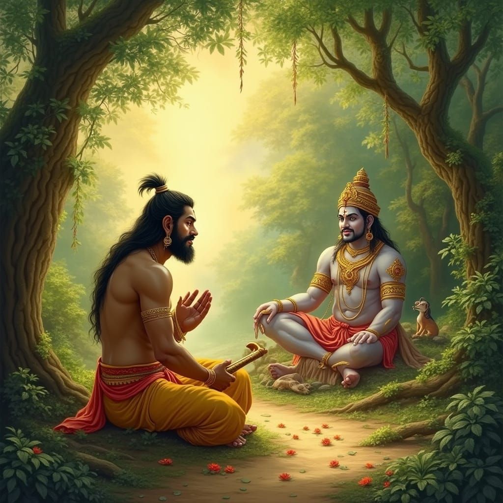 Lord Hanuman Before Rama in Traditional Indian Art