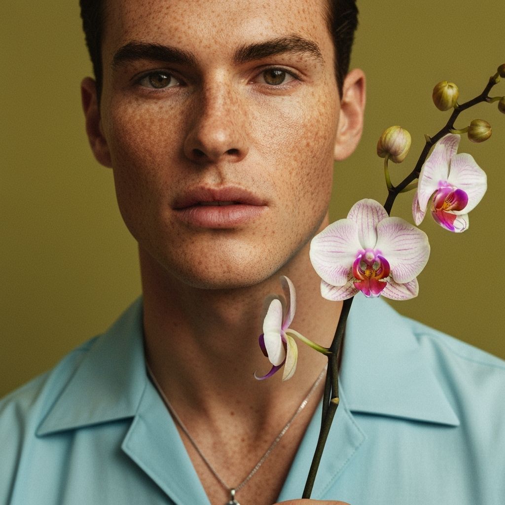 Man with Orchid Stem in Fashion Photography Style