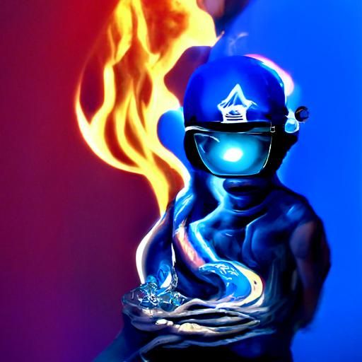 Blue Fire Man: Holographic Astral Cosmic Illustration