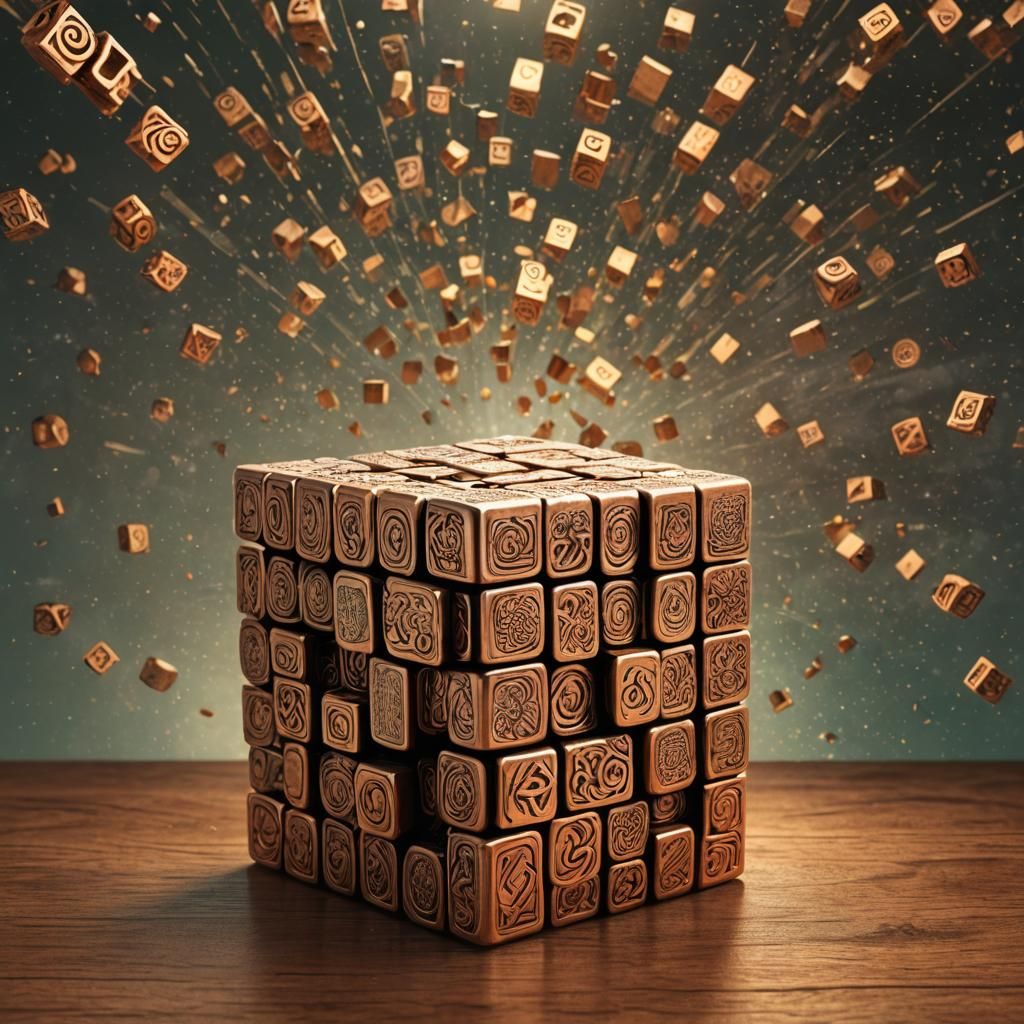 Celtic Sanskrit Rubik's Cube in 3D Copper