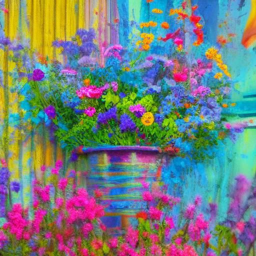 Dog with Flowers in Impressionist Street Art