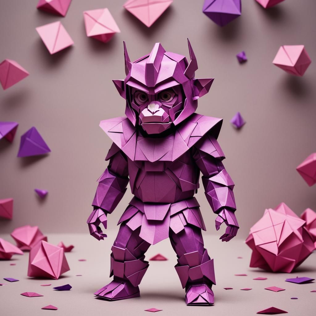 Monkey as Galactus in Origami Papercraft Style