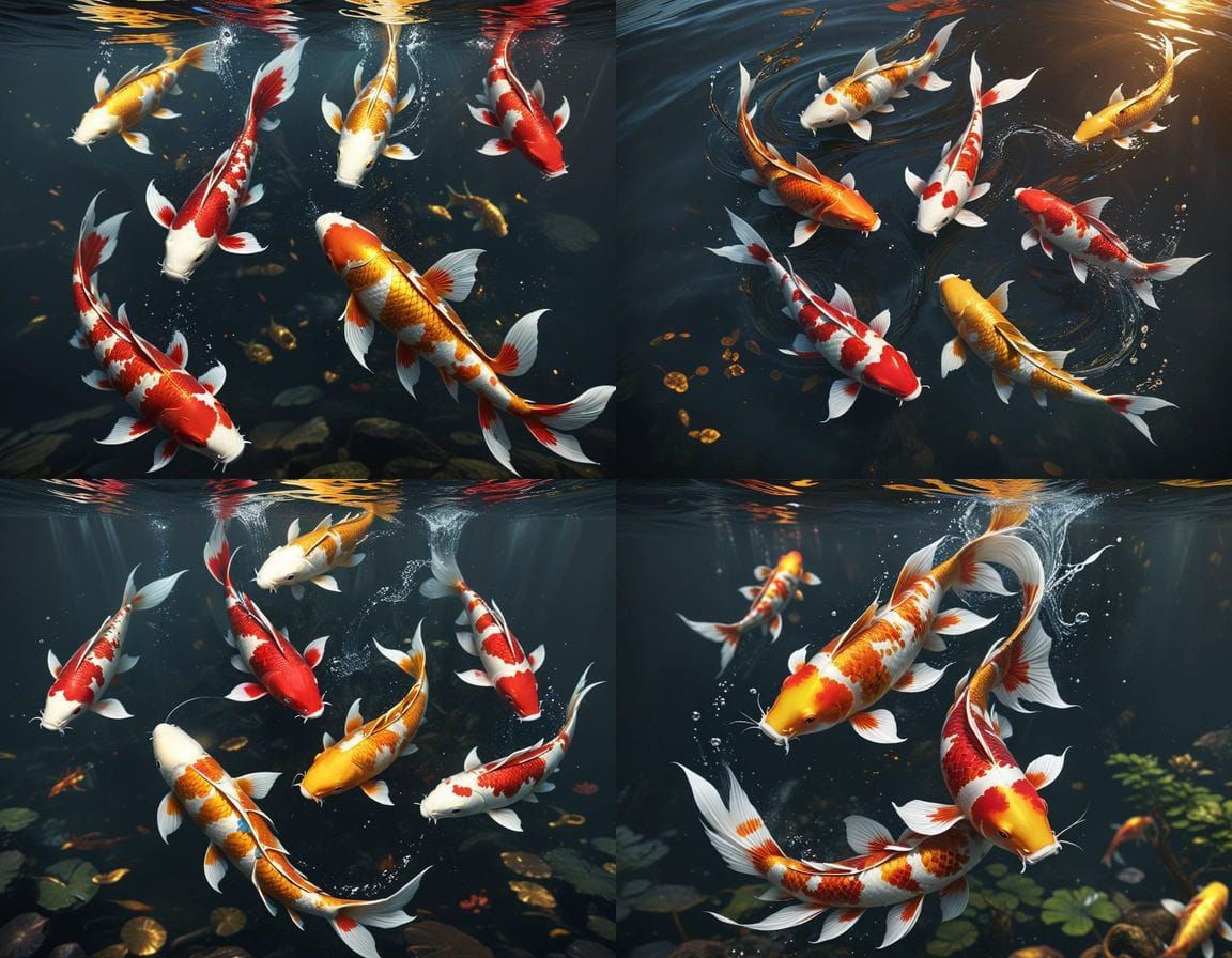 Vibrant Koi Fish in Fantastical River Landscape