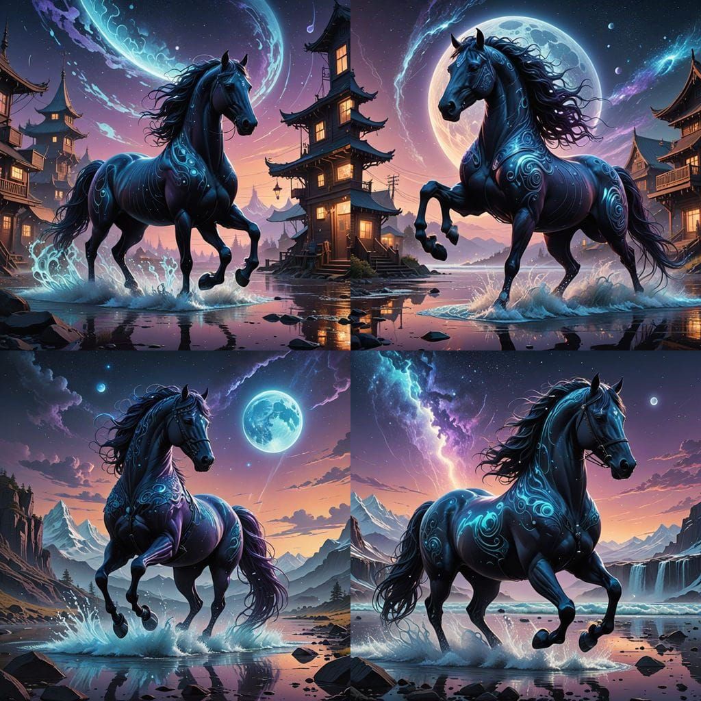 Majestic Water Elemental Horse in Cosmic Nebulae
