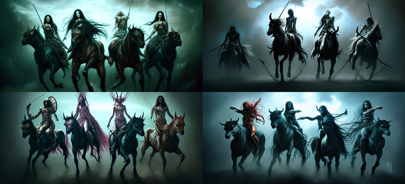 Apocalyptic Horsemen Ride in Grotesque Digital Illustration