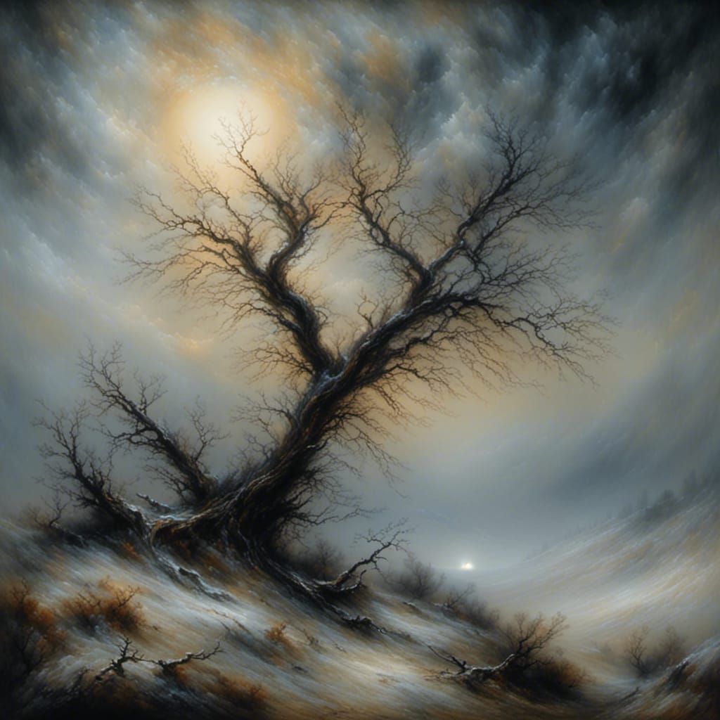 Desolate Winter Landscape in Ethereal Painting Style