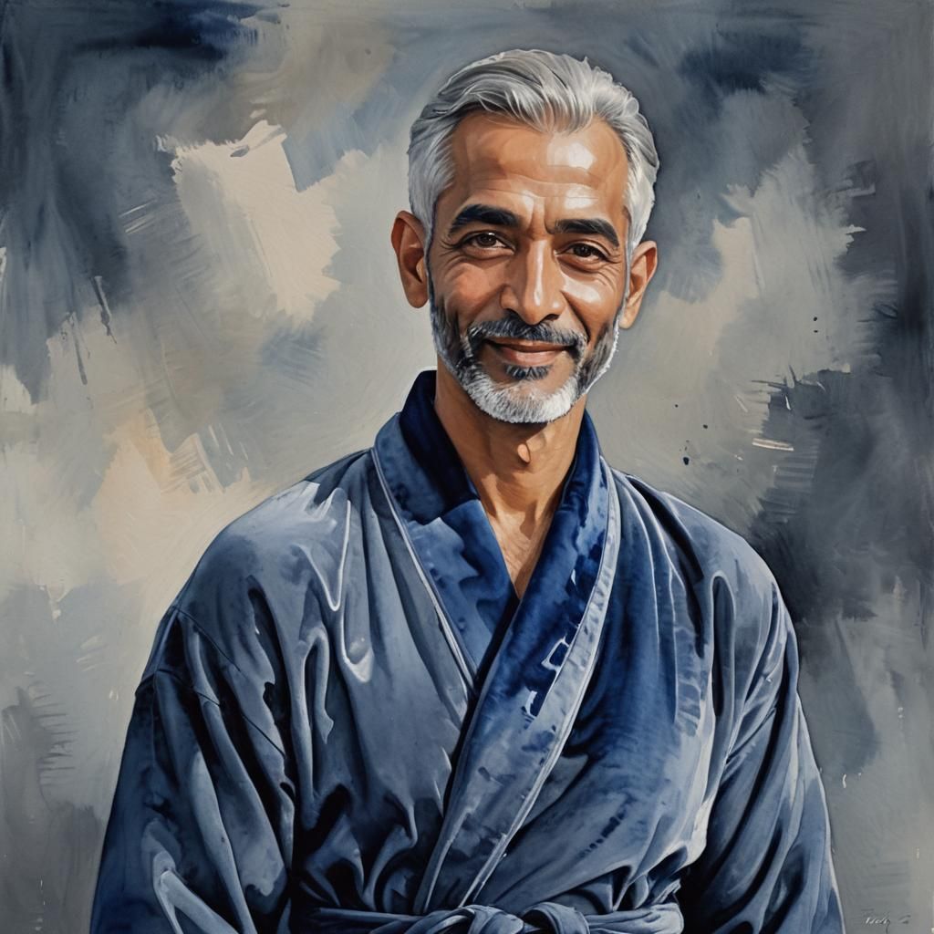 Handsome Man in Velvet Robe: Impressionist Portrait