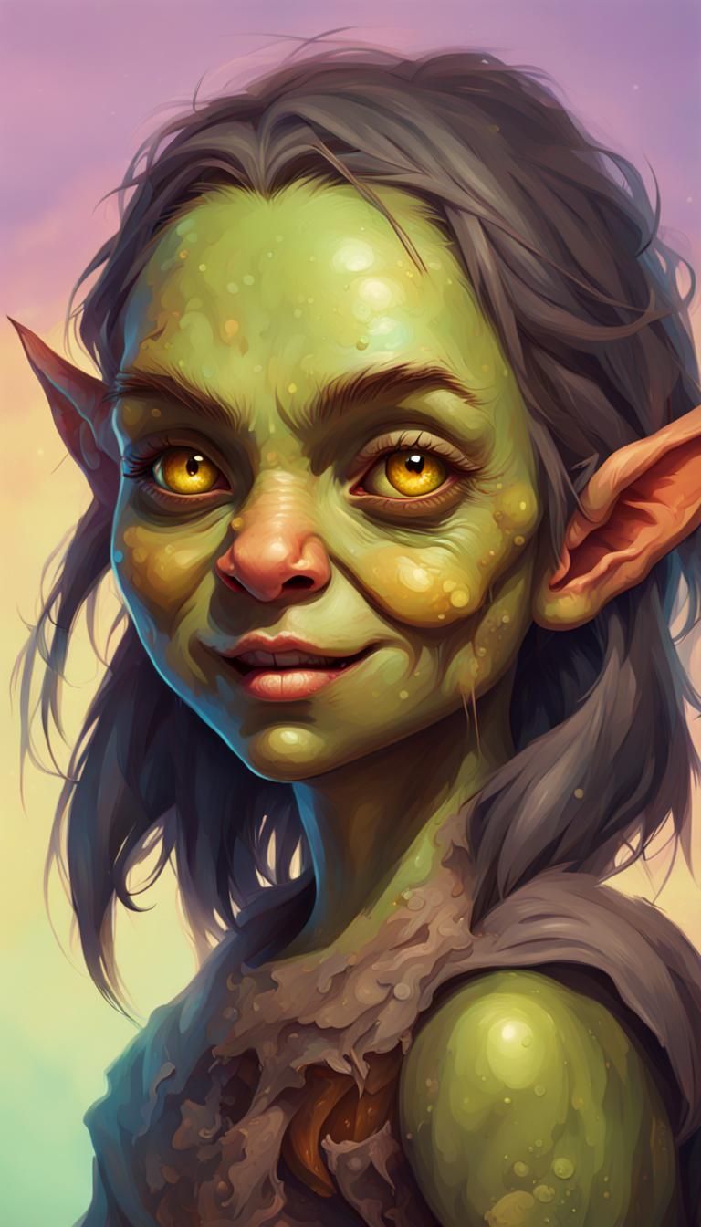 Detailed Goblin Girl Portrait in Splash Art Style