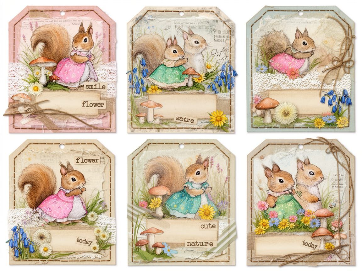 Woodland Animals in Dresses Junk Journal Tags