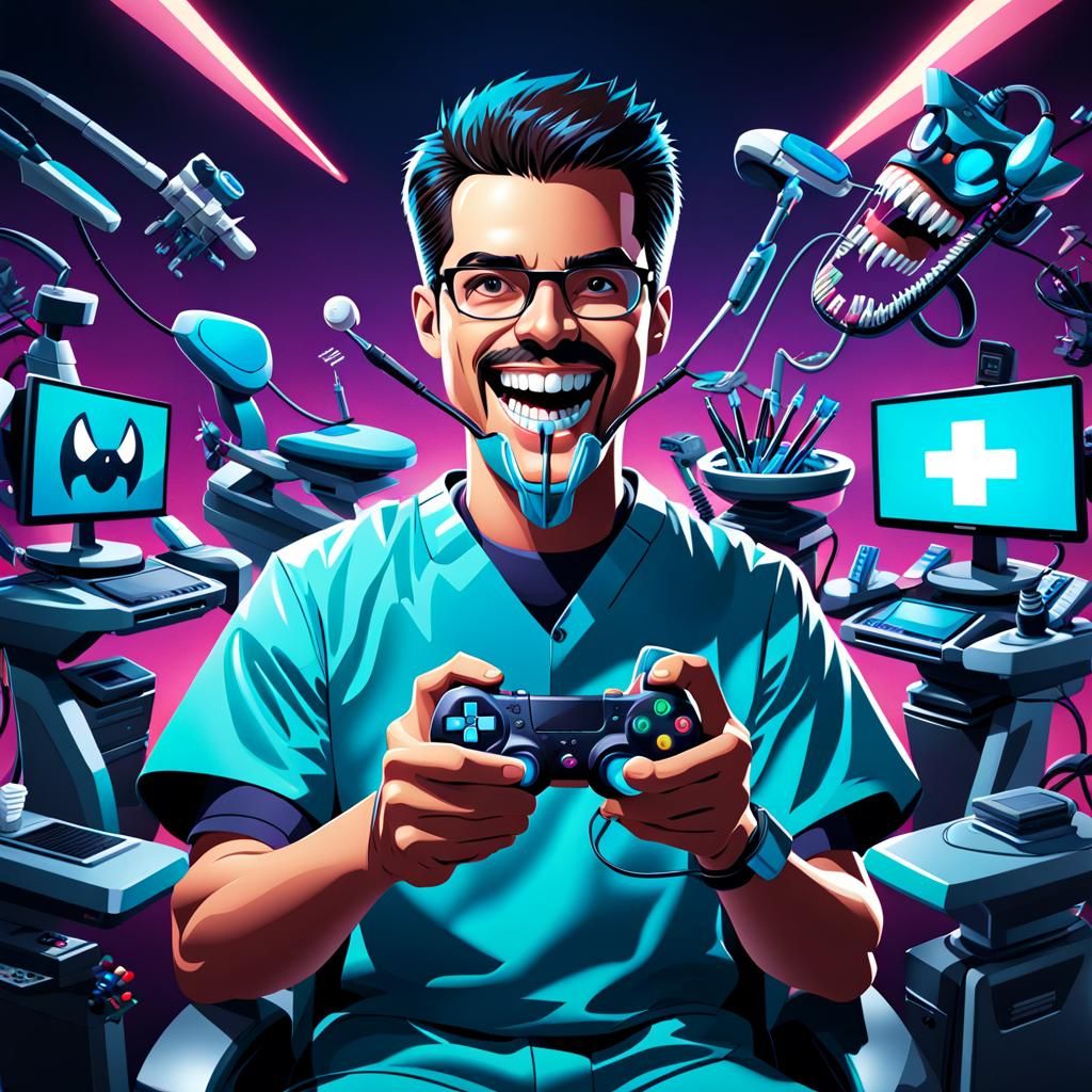 Dentist Gamer Banner in Comic Book Style